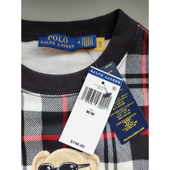 NWT Polo Ralph Lauren Checked Polo Bear Cotton-Blend Sweatshirt Sz M #3G507 - Picture 8 of 13